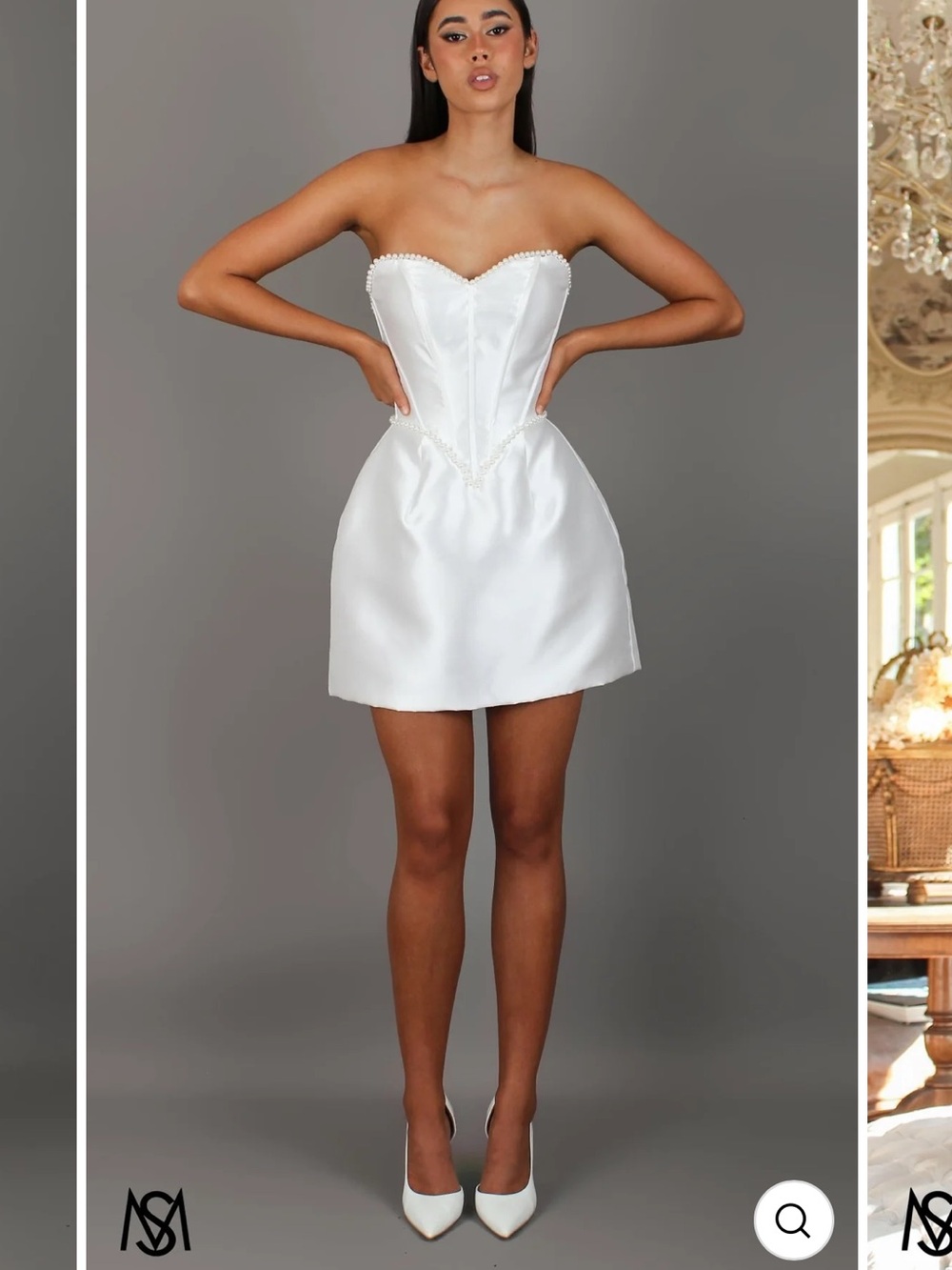 Strapless White Satin Corset Mini Dress